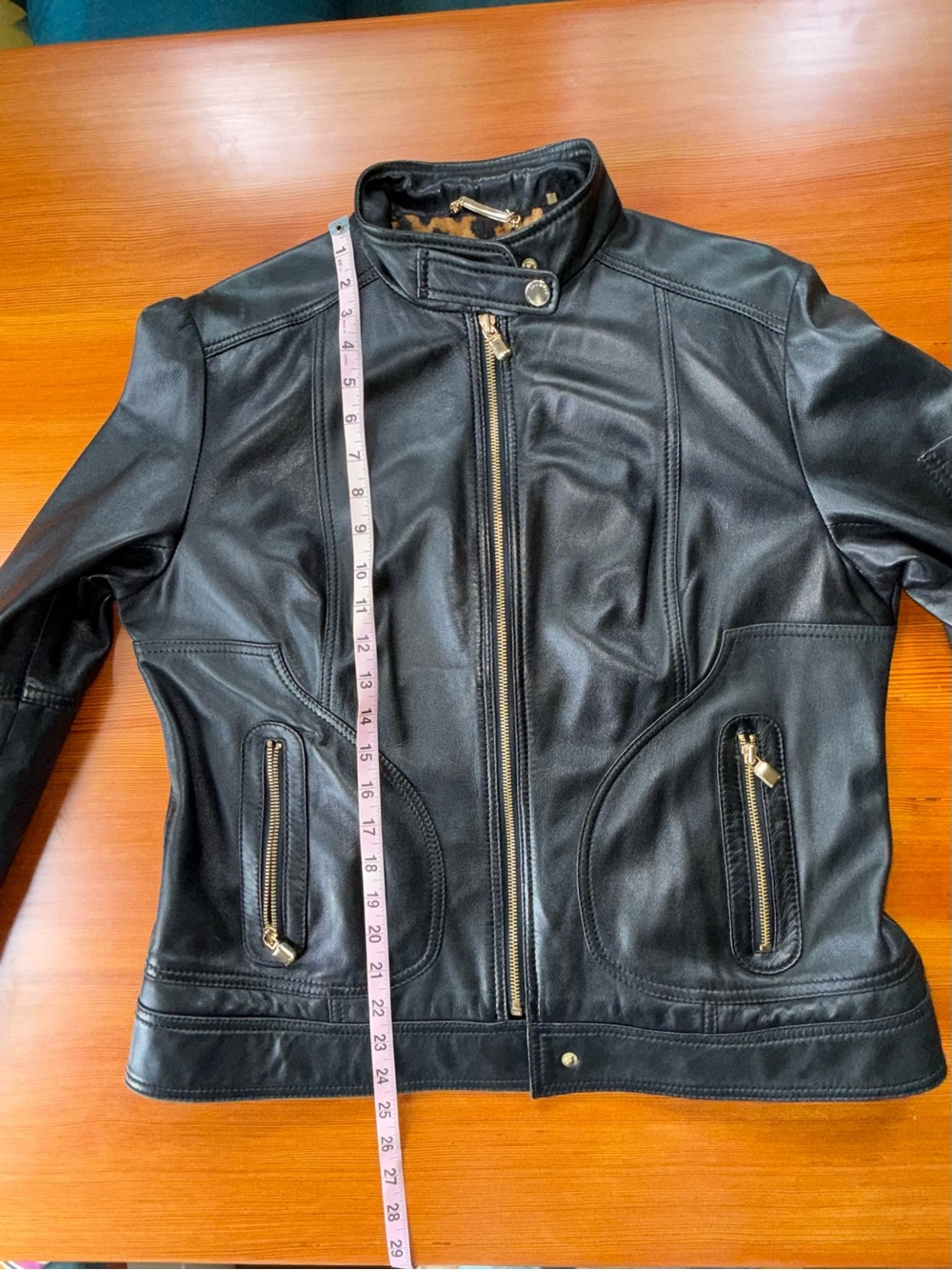 Laundry By Shelli Segal Black Leather Moto Jacket with Gold Hardware XL